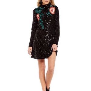 Gianni Bini Tallulah Black Sequin Embroidered Floral Dress 8